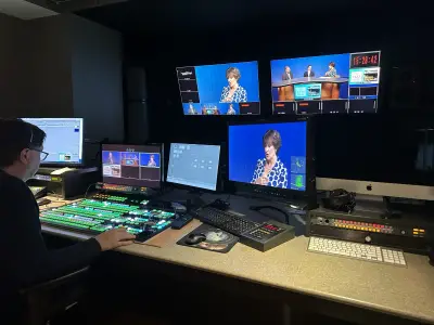 Jeanne Allen in studio control room